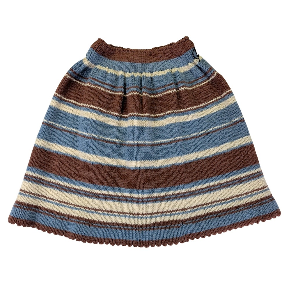 True Vintage Handmade Striped‎ Knit A Line Mini Skirt Brown Blue Women's Medium